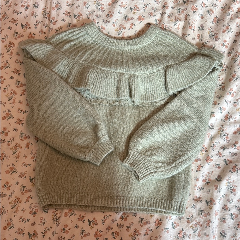 Kids Ruffled Knit Sweater - Green